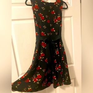 Black Dress with Roses Print, Size Medium